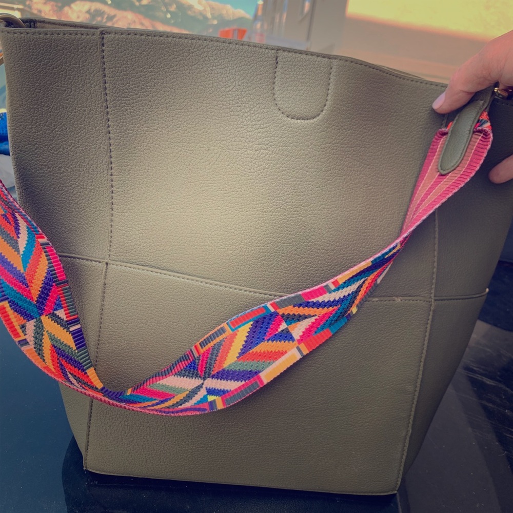 Olive green purse with boho color strap NWOT